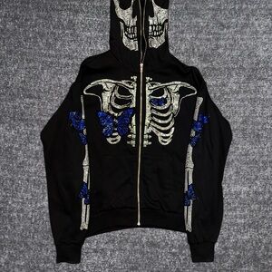DNA Skeleton Rhinestones Zip-up Hoodie